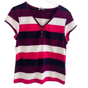 Weekend Striped V-Neck Short Sleeve Shirt